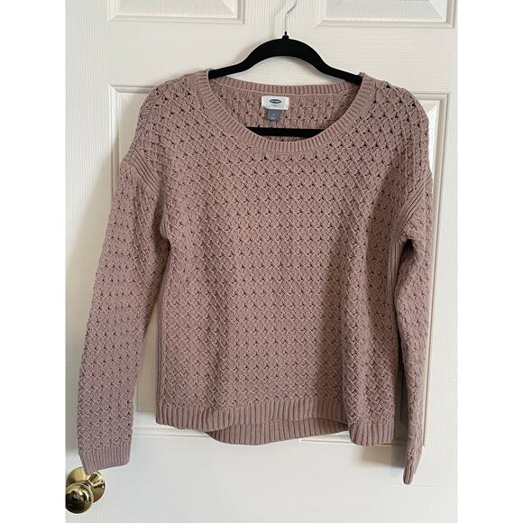 Old Navy Womens Sweater Medium Knit Pink Blush Cozy Diamond Pattern Scoop Neck - Picture 1 of 8